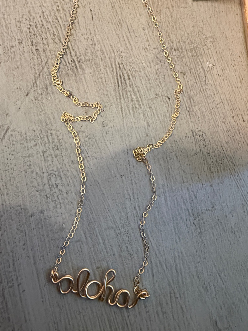 Gold 'aloha' Script Pendant Necklace - Women Jewelry